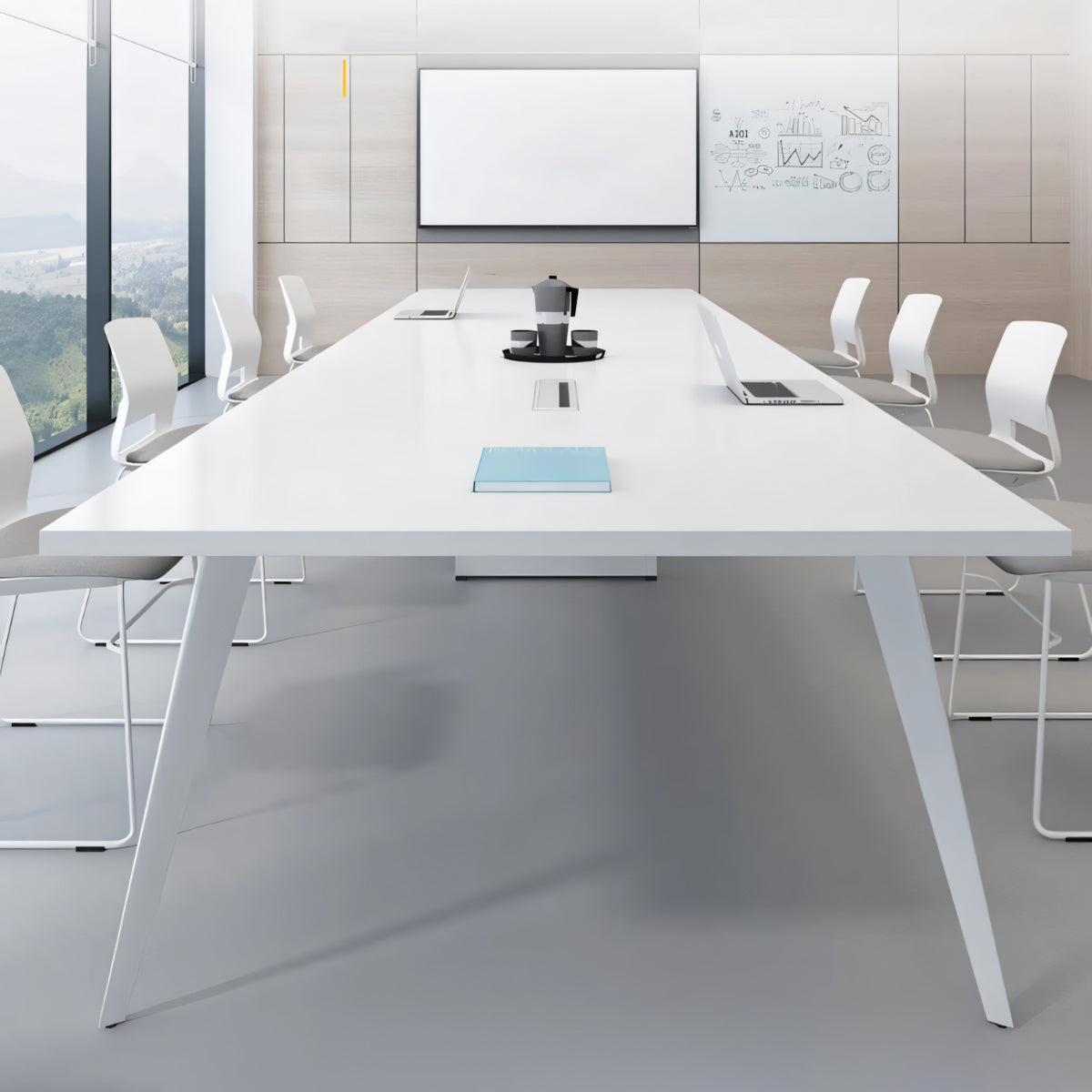 幅広 ゆとり 配線穴 スチールフレーム 八の字構造 エコ板材 厚み 会議テーブル テーブル ミーティング シンプル 洗練 カスタマイズ可能 HYZ-C070