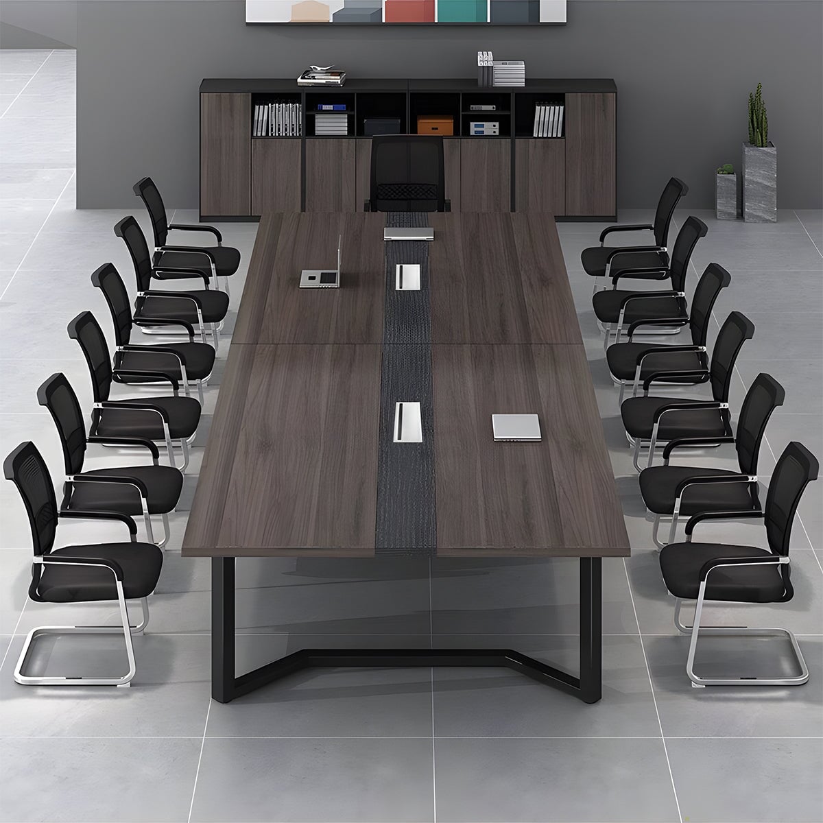 幅広 配線ボックス 厚い天板 エコ板材 スチールフレーム 安定性 テーブル 会議テーブル ミーティング 木目調 落ち着き シンプル カスタマイズ可能 HYZ-C079 chickagu