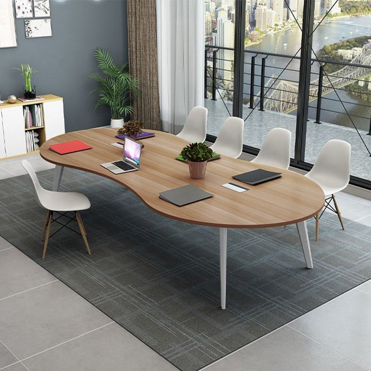 ミーティングテーブル 大型会議テーブル オフィスデスク 丸い天板 スチール脚 ナチュラル シンプル カスタマイズ可能 HYZ-T004