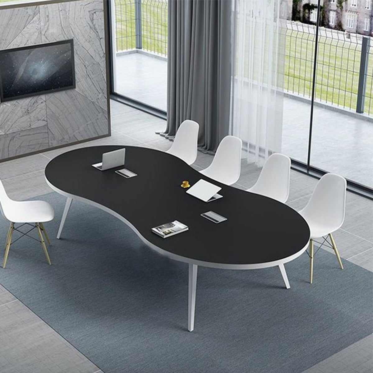 ミーティングテーブル 大型会議テーブル オフィスデスク 丸い天板 スチール脚 ナチュラル シンプル カスタマイズ可能 HYZ-T004