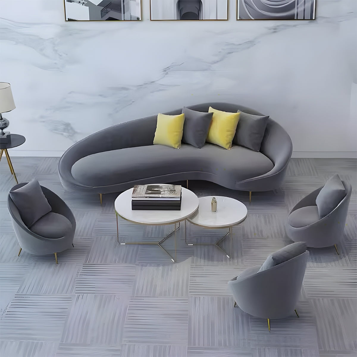 ベルベット 光沢感 上質 高反発ウレタン 腰当てクッション 天然木枠組み 安定性 ソファ 応接ソファ 打ち合わせ 会談 快適 おしゃれ グレー カスタマイズ可能 JDSF-A449 chickagu