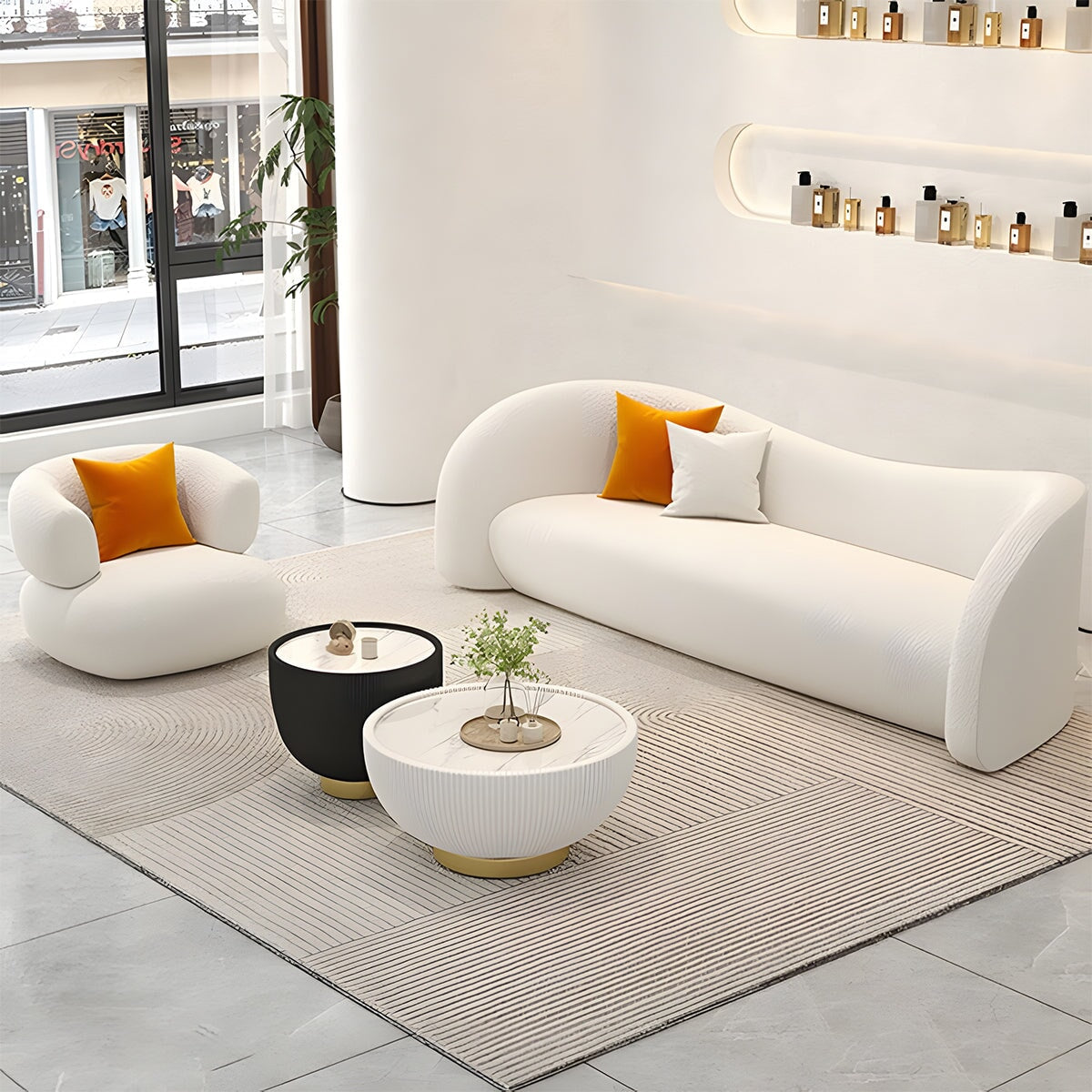 シェルパ生地 モコモコ 人間工学 広い座面 高密度ウレタン 天然木枠組み ソファ 応接ソファ 安定感 柔らか 弾力性 快適 シック ホワイト カスタマイズ可能 JDSF-C004 chickagu