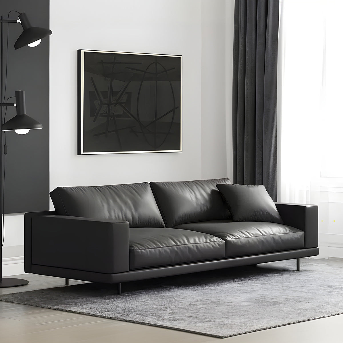 カウレザー 滑らか 高密度ウレタン 柔らか 弾力性 スチール脚 頑丈 耐荷重 ソファ 応接ソファ シンプル 快適 ブラック カスタマイズ可能 JDSF-C007