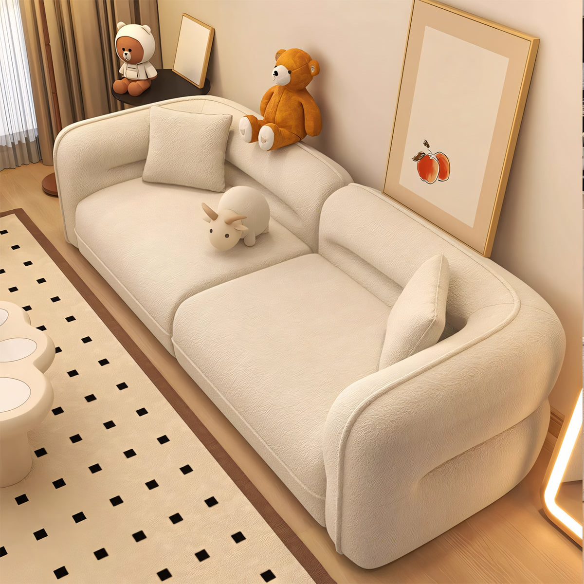 広い座面 ゆとり 高反発ウレタン 丸み シェルパ生地 人間工学 天然木フレーム ソファ 応接ソファ 高級感 上品 シック 快適 JDSF-C009