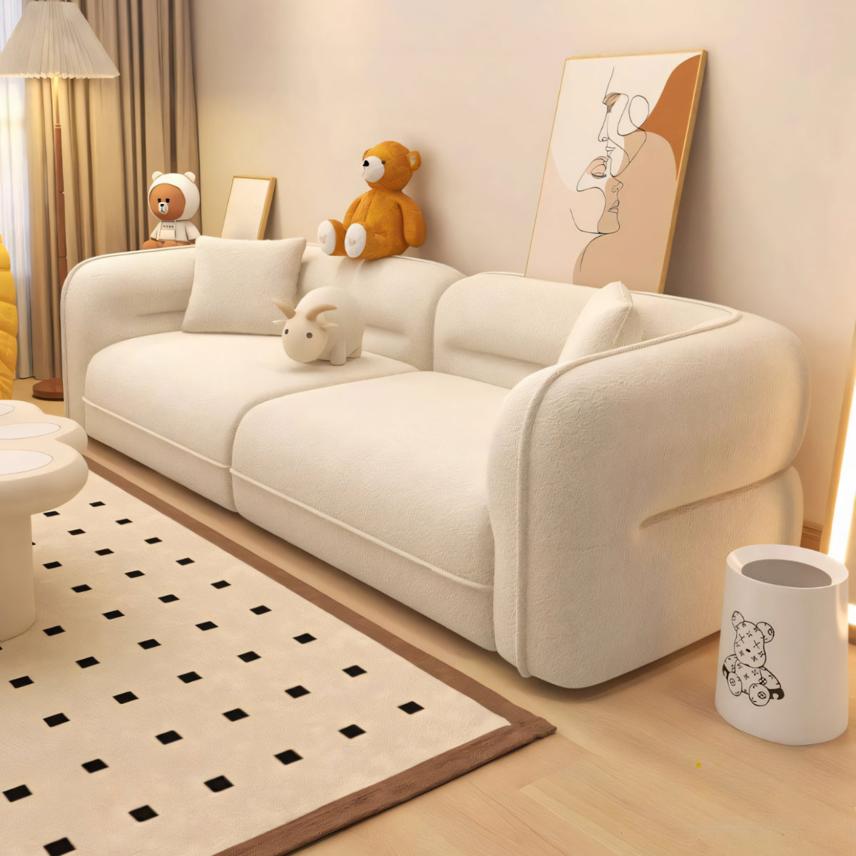 広い座面 ゆとり 高反発ウレタン 丸み シェルパ生地 人間工学 天然木フレーム ソファ 応接ソファ 高級感 上品 シック 快適 JDSF-C009