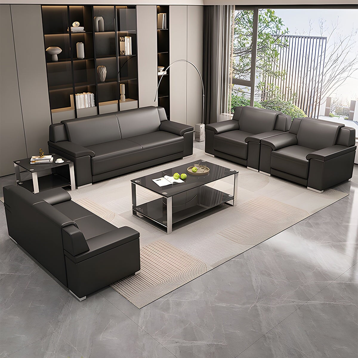 高級革 光沢感 肉厚クッション 弾力性 高反発ウレタン 人間工学 天然木枠組み ソファ 応接ソファ 応接用 フィット感 快適 重厚感 ブラック カスタマイズ可能 JDSF-C025 chickagu