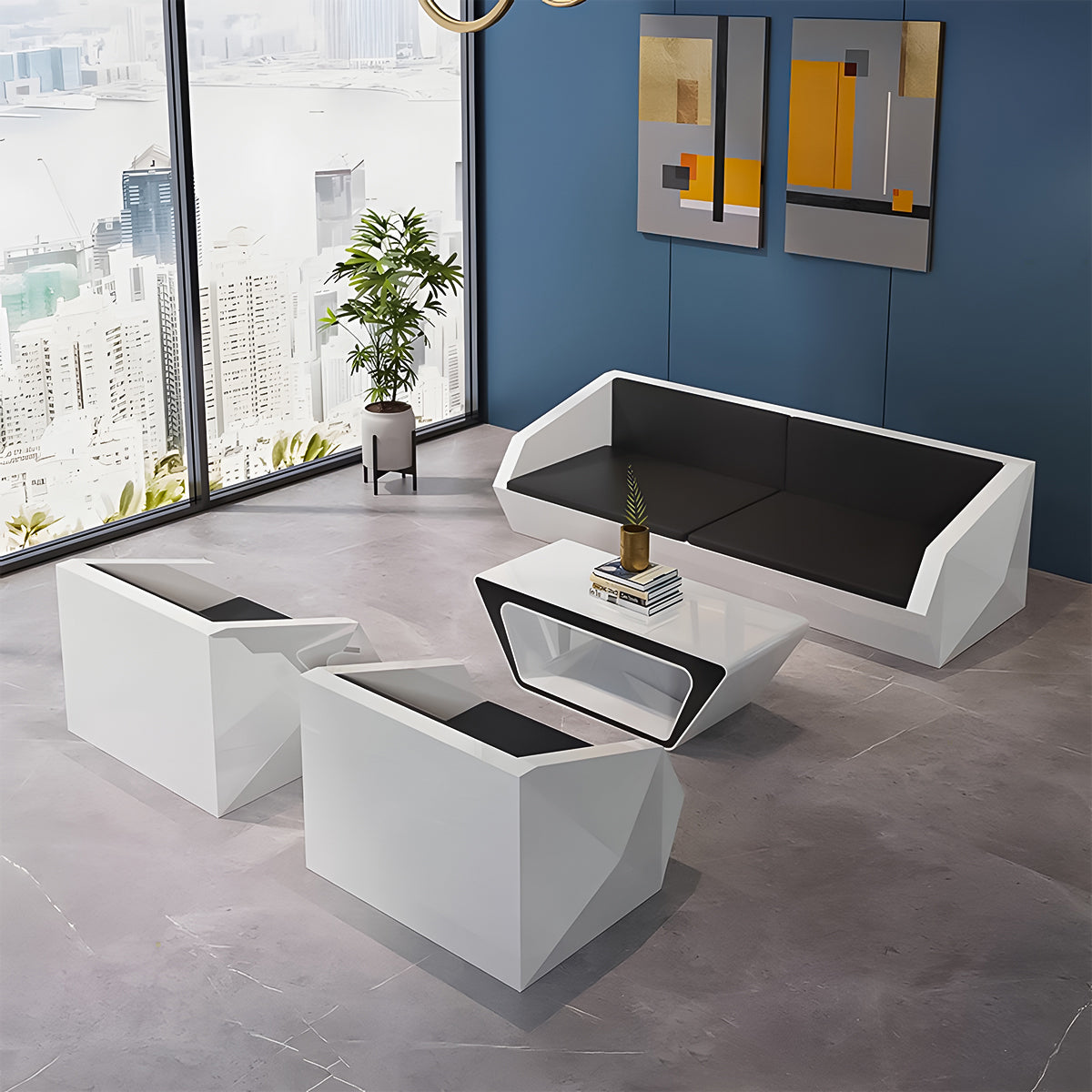 鏡面仕上げ 幾何学的 レザー なめらか 高反発ウレタン 柔らか ソファ 応接ソファ テーブル セット モダン 高級感 おしゃれ カスタマイズ可能 JDSF-C061