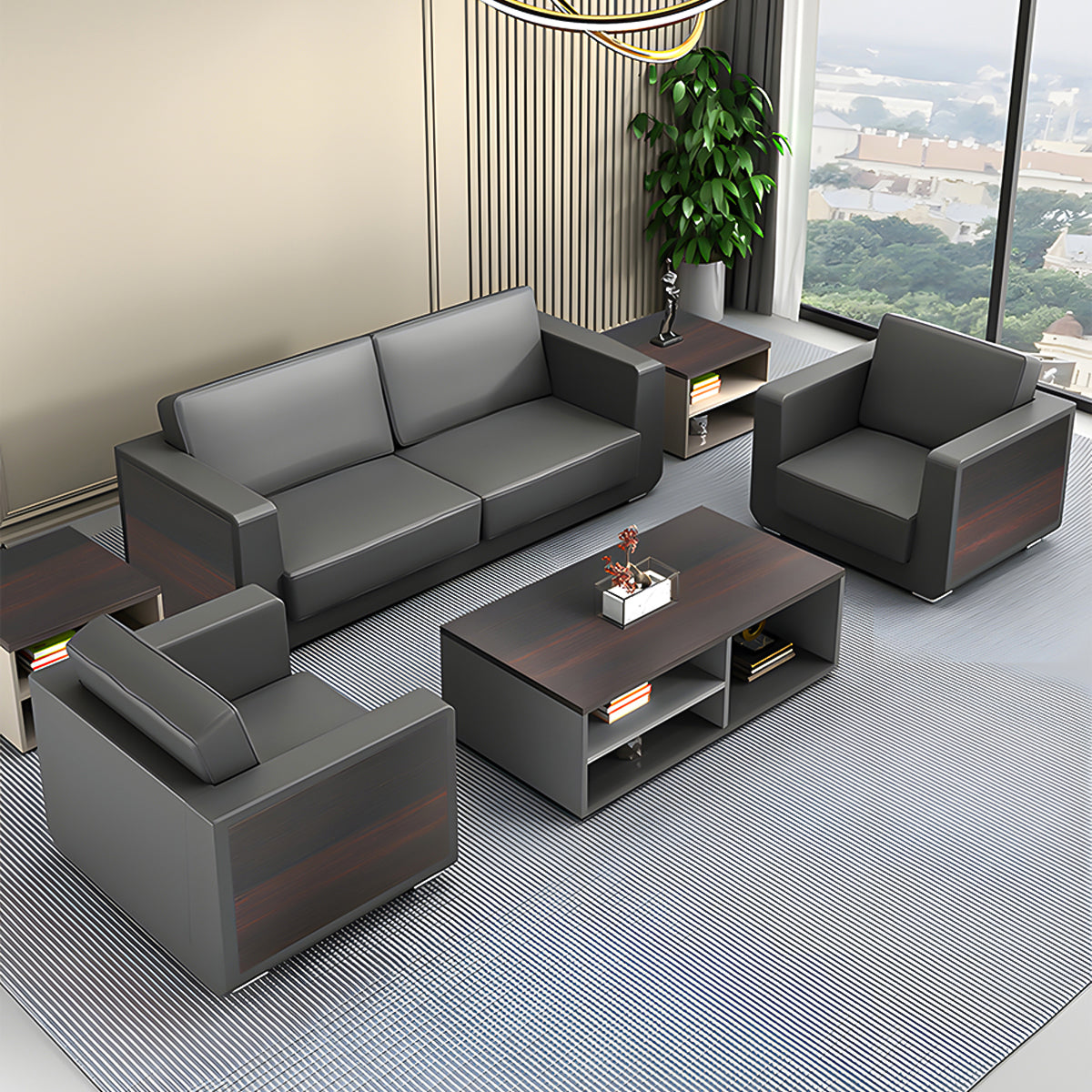 木目調 落ち着き アームレスト 高め 高反発ウレタン 弾力性 柔らか 快適 PUレザー スチール脚 ソファ 応接ソファ 穏やか 重厚 上品 カスタマイズ可能 JDSF-C062