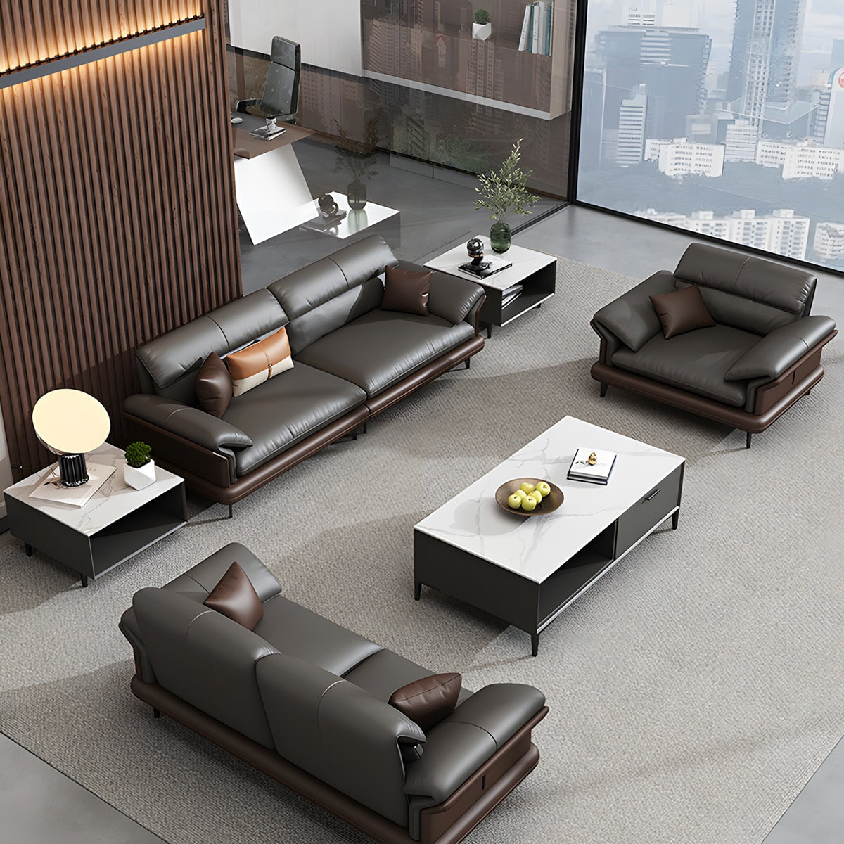 炭素鋼脚 天然木フレーム 合成皮革 高密度ウレタン 弾力性 柔らか 人間工学 フィット感 ソファ 応接ソファ 上質 高級感 グレー カスタマイズ可能 JDSF-C069