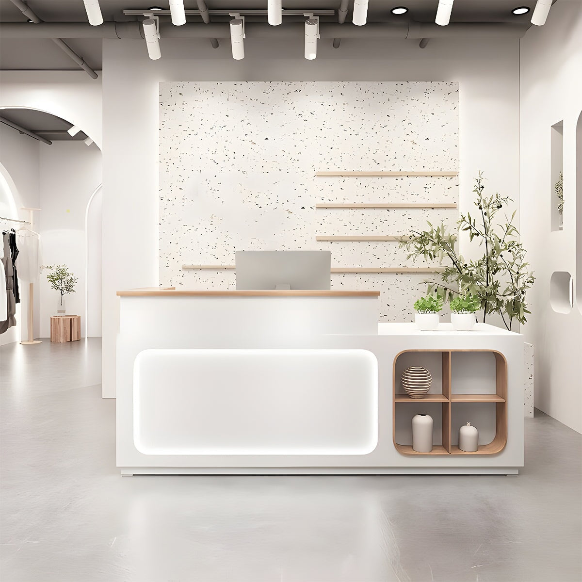 上部天板付き スリット入り LEDライト 配線穴キャップ 展示棚 収納機能 受付カウンター 受付台 カウンター おしゃれ シック 上質 カスタマイズ可能 JDT-A422 chickagu