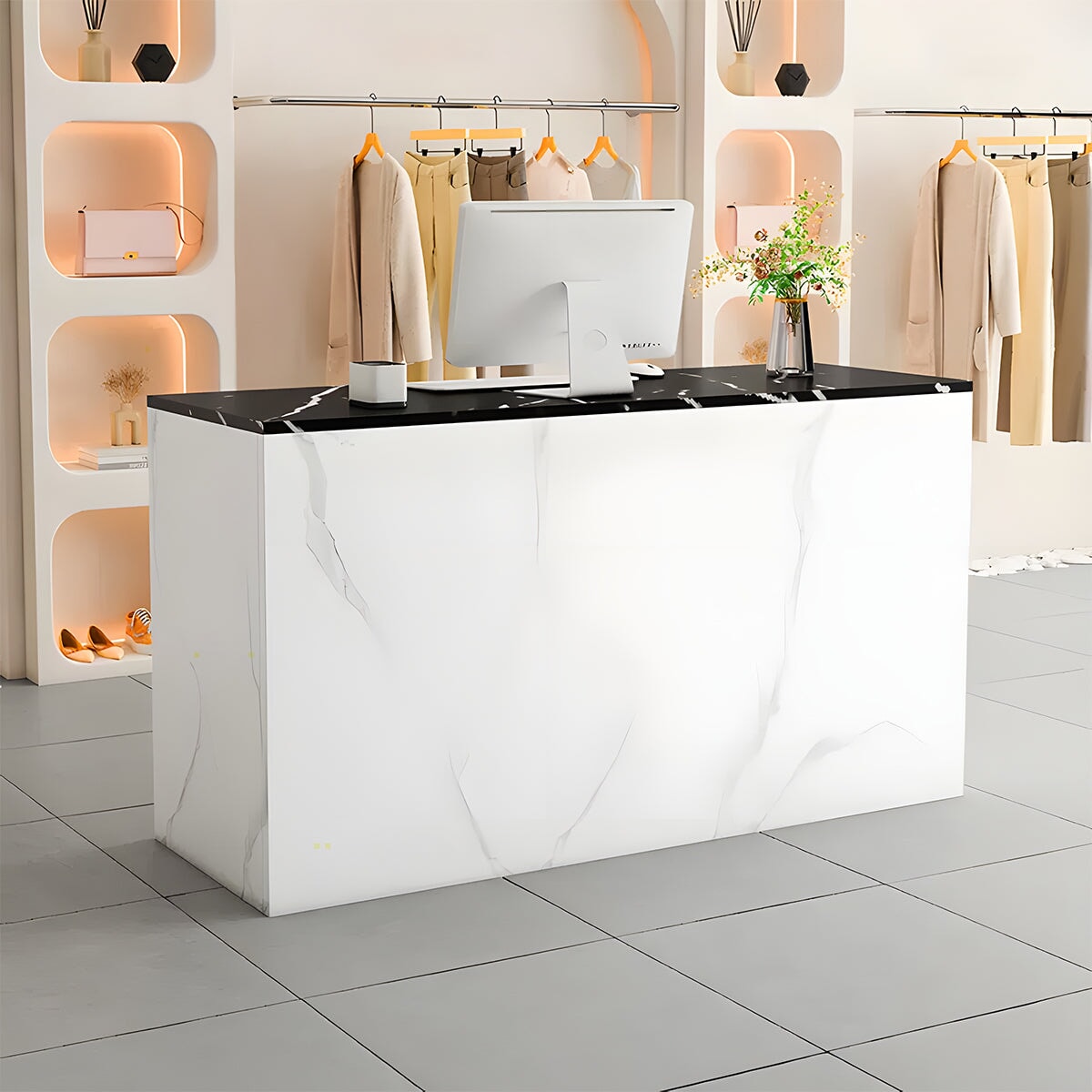 エコ板材 安全無臭 耐久性 大容量 収納 扉付き 仕切り板 カウンター 受付カウンター レジ台 受付台 シンプル 洗練 おしゃれ 上質 カスタマイズ可能 JDT-A454 chickagu