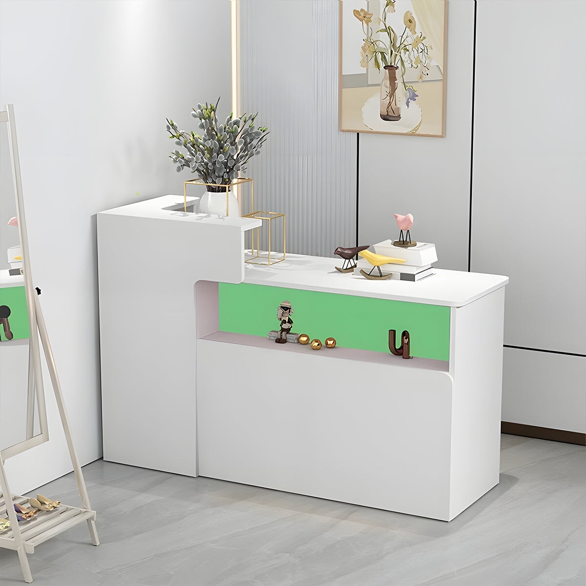 会社用 業務用 収納機能 角丸 木製受付カウンター レセプションデスク レジカウンター 受付カウンター エントランス受付 シンプル ホワイト カスタマイズ可能 JDT-C014 chickagu