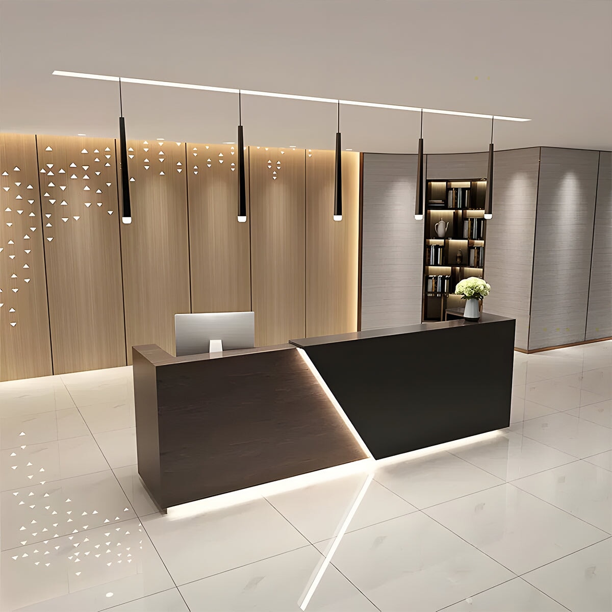 ステンレス 焼付塗装 LEDライト付き 受付カウンター エントランス受付 カウンターテーブル オフィス受付 大容量収納 引き出し付き ブラック カスタマイズ可能 JDT-C016 CHICKAGU