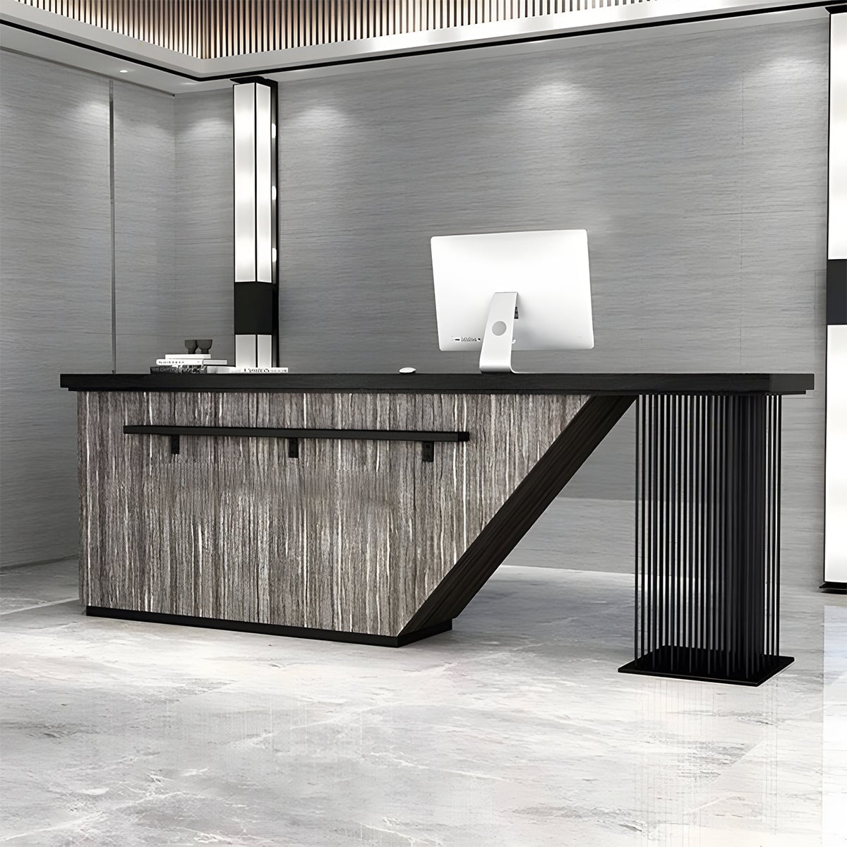 鍵付き引き出し 大容量収納 アイアン脚 受付カウンター 受付台 オフィス受付 エントランス受付 店舗用 事務所 グレー カスタマイズ可能 JDT-C045 chickagu