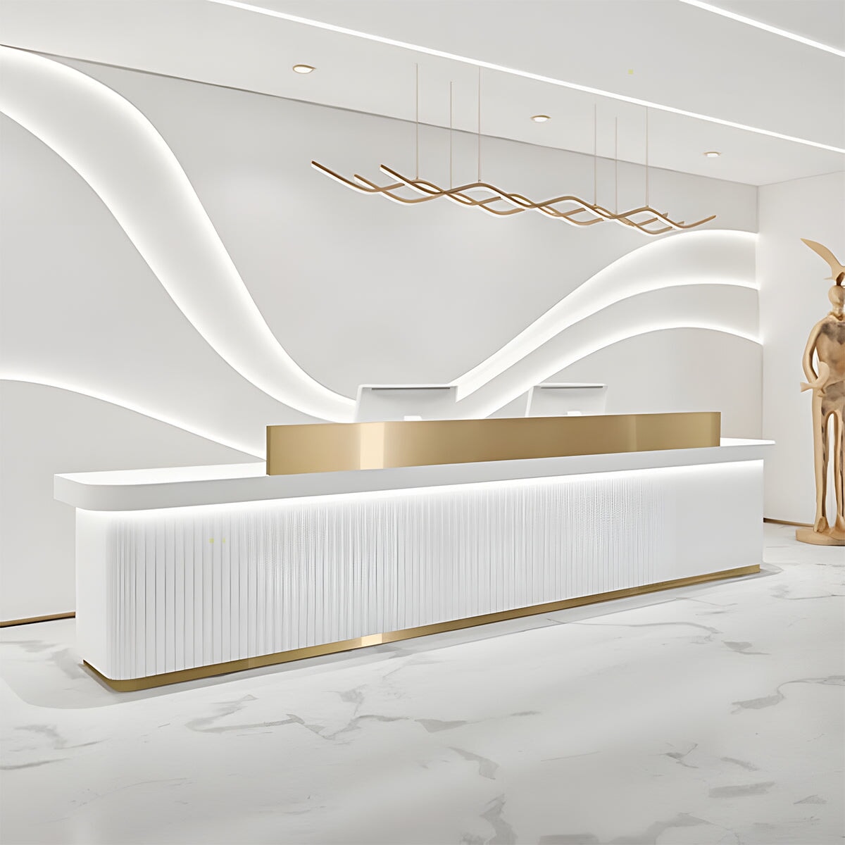 ステンレス鋼 LEDライト付き モダン 受付カウンター 受付台 レジカウンター カウンターテーブル カウンター シンプル ホワイト カスタマイズ可能 JDT-C051 chickagu