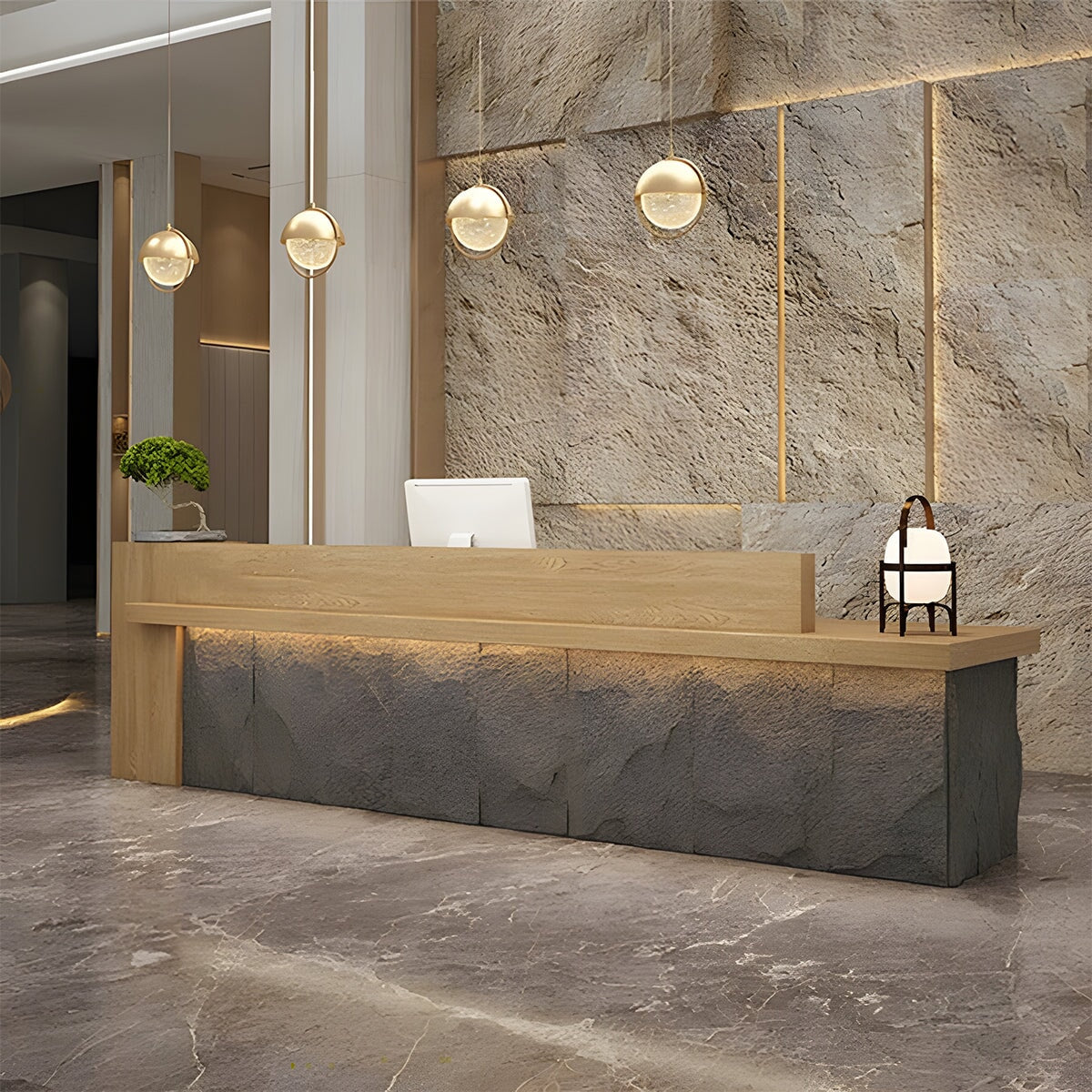 シンプル 落ち着いた 石調 どっしり 受付カウンター レジカウンター レジ台 フロント メラミン化粧板 LED カスタマイズ可能 JDT-C052 chickagu