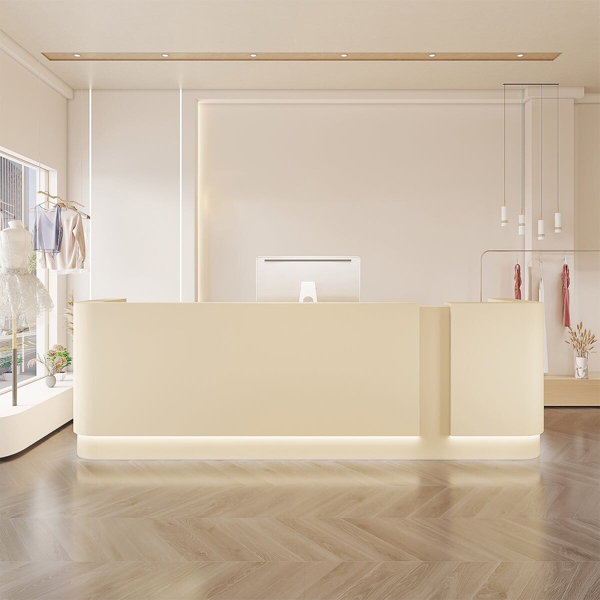 広い天板 上部天板 収納 錠付き引き出し 扉付き収納 多目的 エコ板材 安全無臭 カウンター 受付台 受付カウンター やさしい 穏やか カスタマイズ可能 JDT-C073