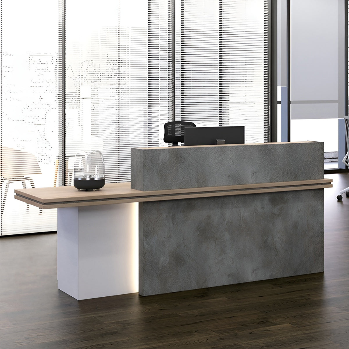 エコ板材 分厚い天板 重厚感 上部天板 LEDライト 扉付き収納 大容量 マルチカラー 受付カウンター カウンター 洗練 機能的 モダン ホワイト カスタマイズ可能 JDT-K-008