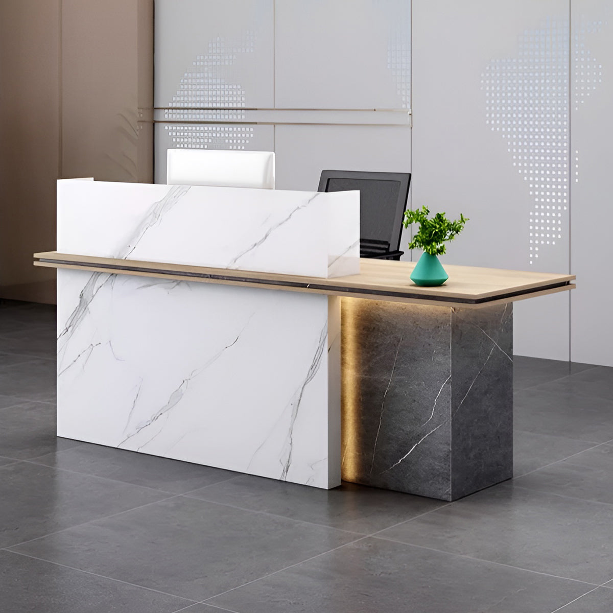 エコ板材 分厚い天板 重厚感 上部天板 LEDライト 扉付き収納 大容量 マルチカラー 受付カウンター カウンター 洗練 機能的 モダン ホワイト カスタマイズ可能 JDT-K-008