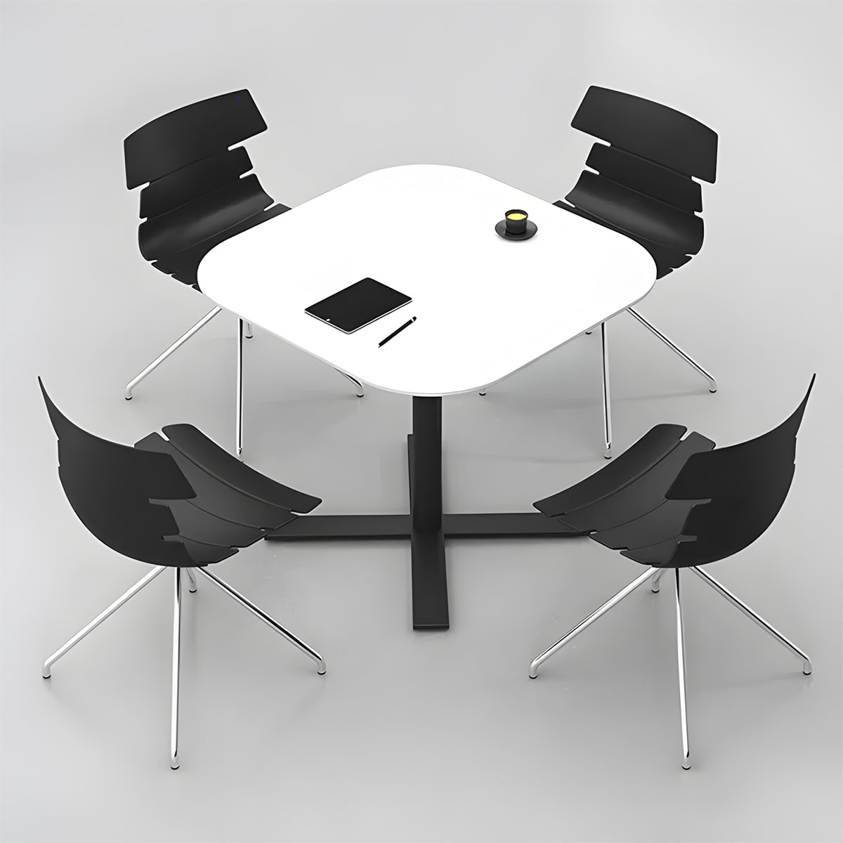 スチール脚 頑丈 十の字構造 安定性 R加工 ぶつかり防止 舟底エッジ 応接セット テーブル チェア 洗練 シンプル モダン ホワイト JDZH-C003