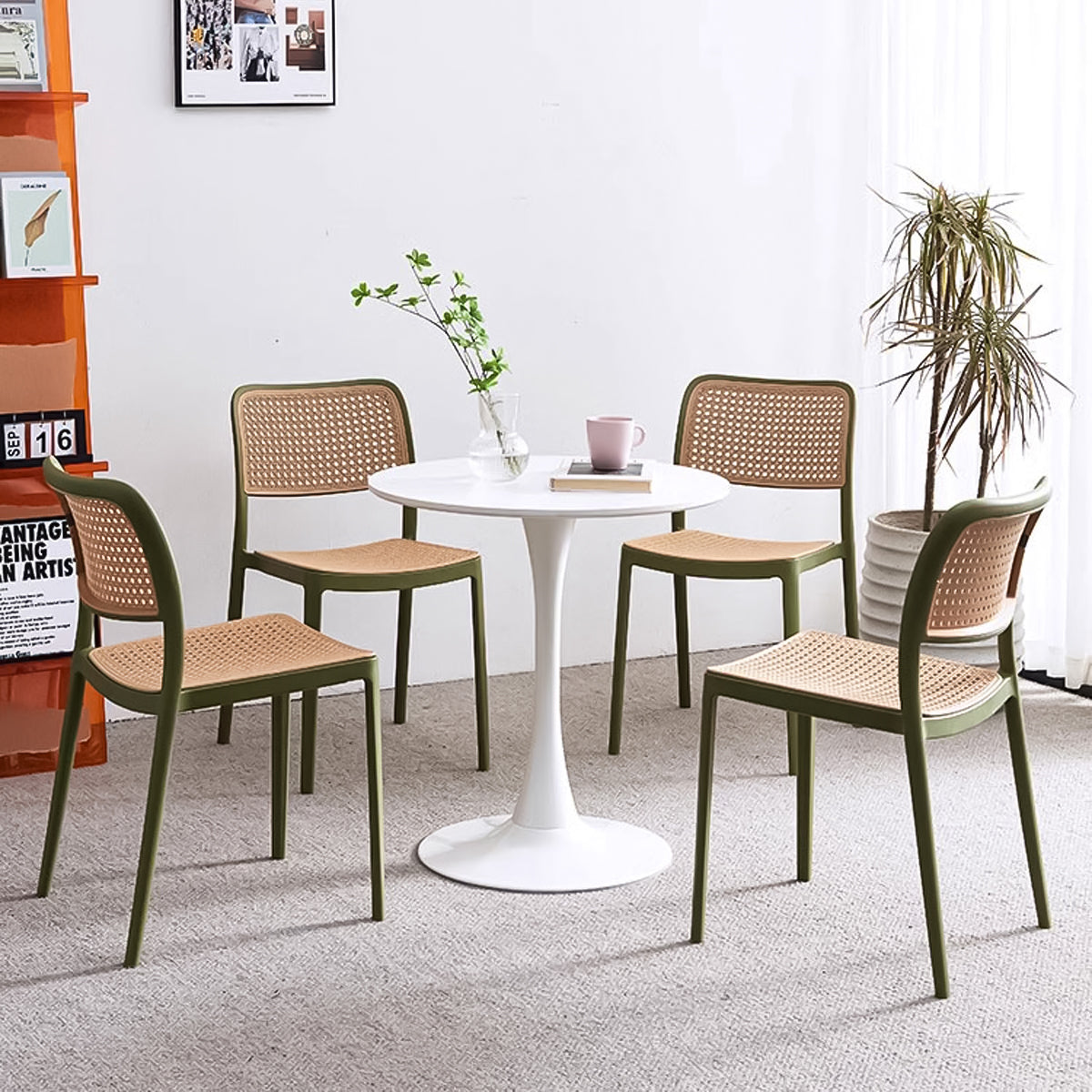 ラタン編み スタッキング R仕上げ ポリプロピレン 頑丈 丸型 金属ベース 応接セット テーブル チェア シンプル 洗練 カジュアル ホワイト カスタマイズ可能 JDZH-C018