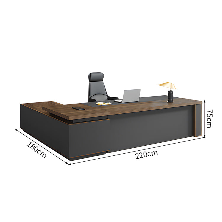 社長デスク オフィスデスク オフィス用 デスク 事務机 L型 現代 広々 ダイヤルロック サイド収納スペース ウォールナット LBZ-2143N