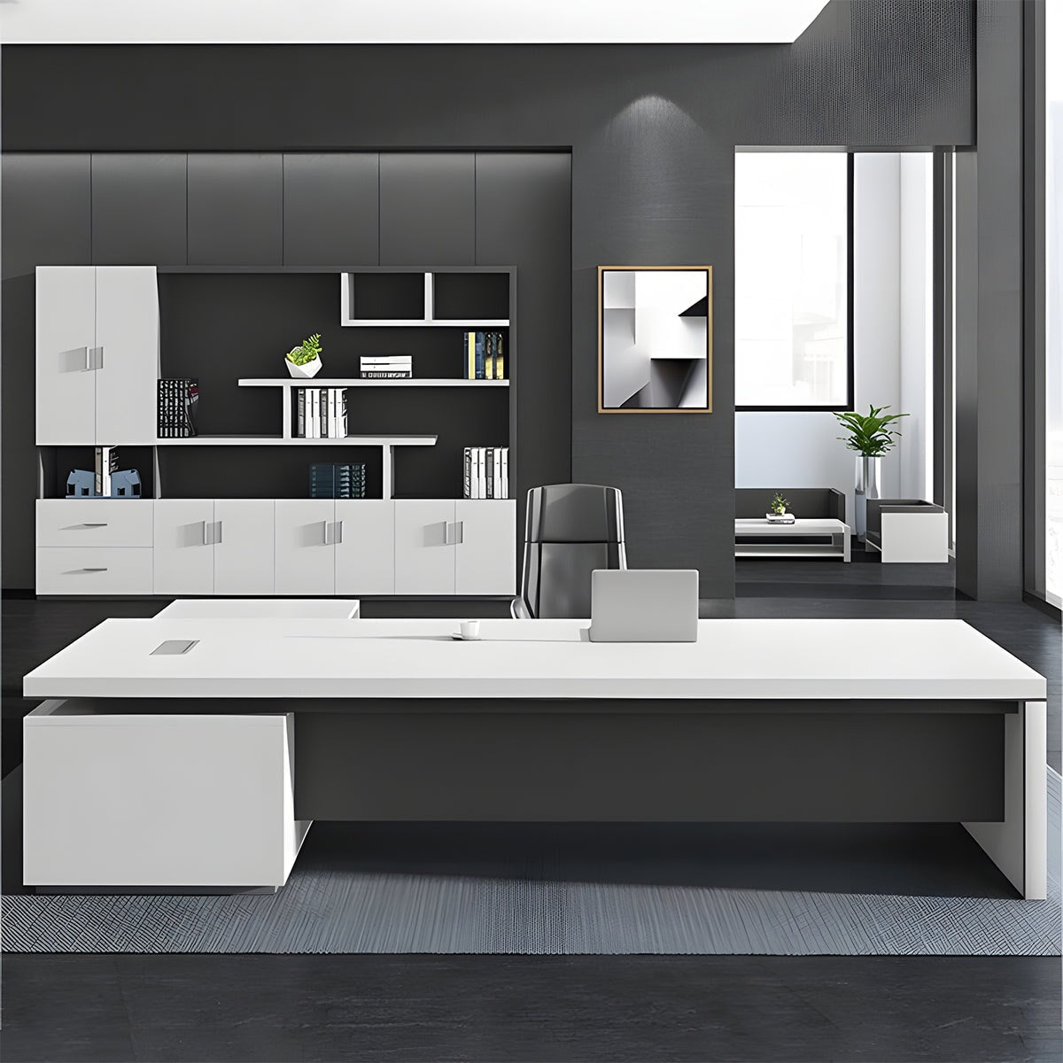 厚い天板 サイドキャビネット 大容量 幕板 安定性 配線ボックス デスク 執務デスク エグゼクティブ バイカラー 洗練 シンプル カスタマイズ可能 LBZ-C004 chickagu