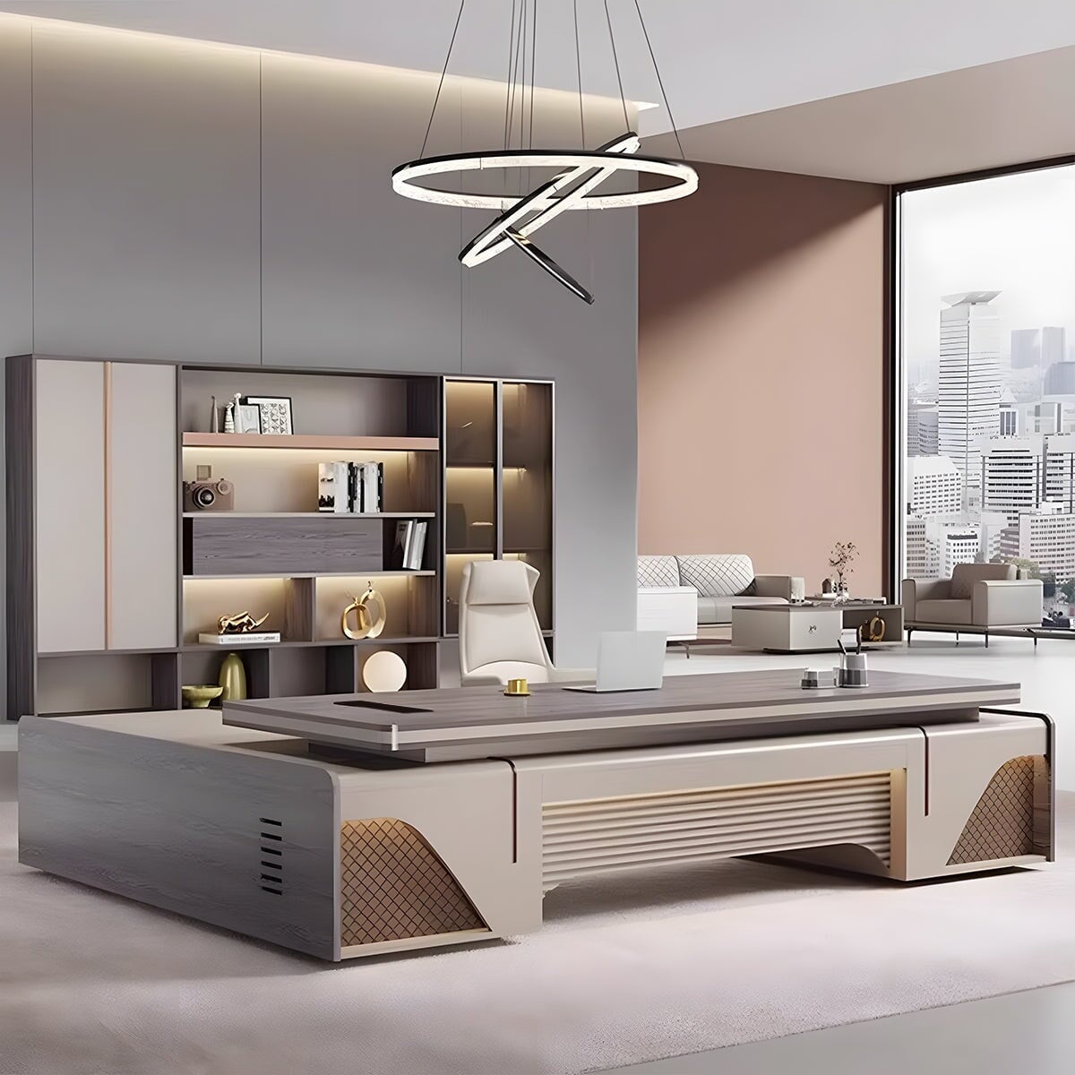 エコ板材 分厚い キャビネット二つ 大容量 通気孔 配線ボックス 幕板 デスク エグゼクティブ 執務デスク 上質 機能性 使い勝手 格調 カスタマイズ可能 LBZ-C027 chickagu