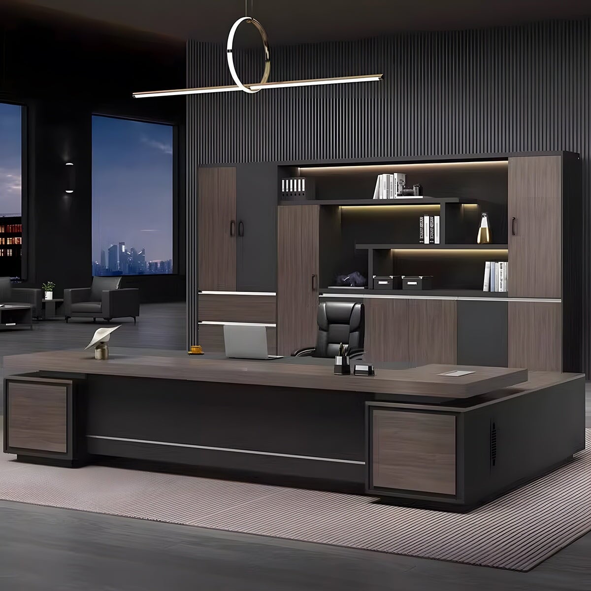 エコ板材 耐久性 キャビネット二つ 大容量 ダイヤル錠 安全性 デスク エグゼクティブ 役員デスク 木目調 落ち着き 重厚感 上質 カスタマイズ可能 LBZ-C034 chickagu