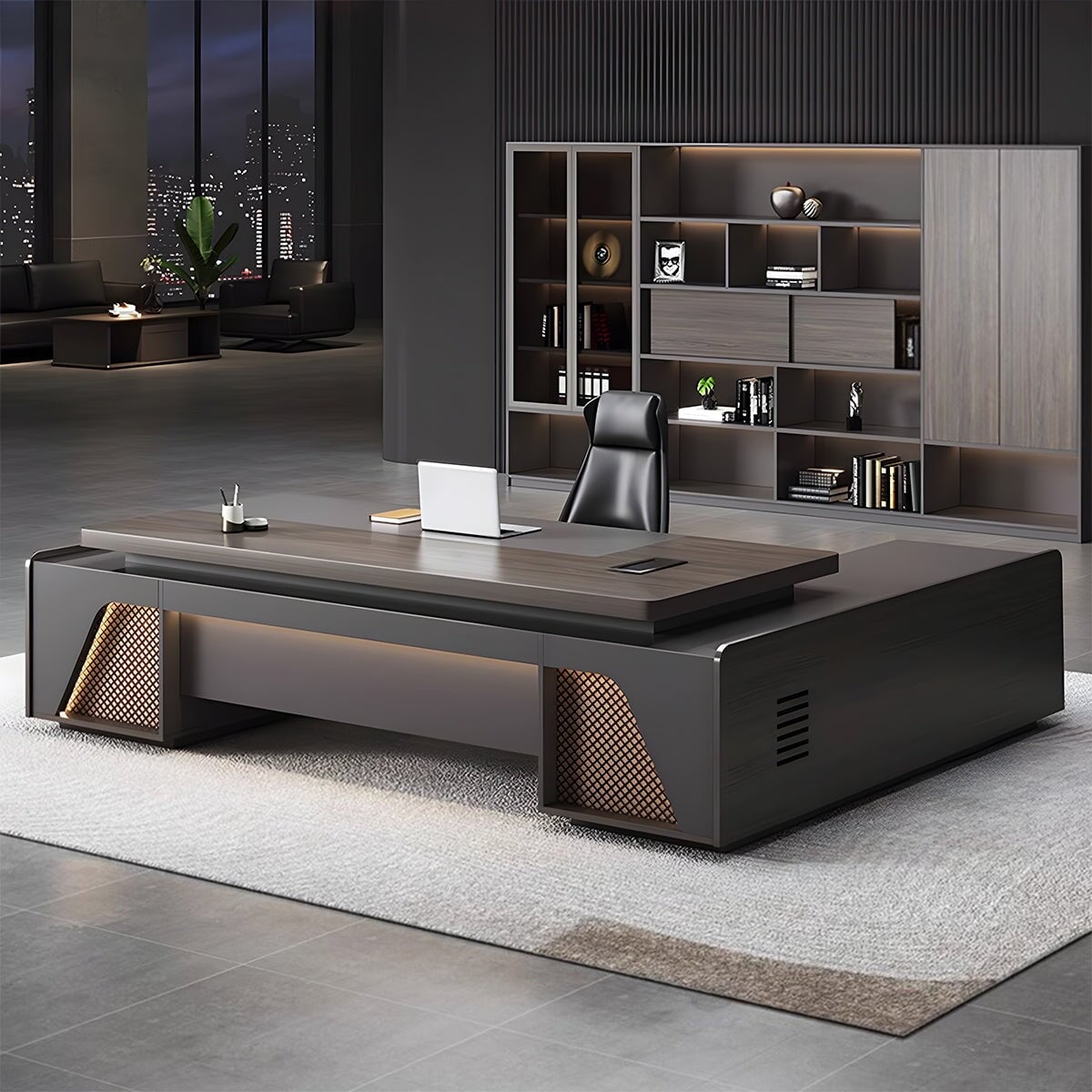 ダブルサイドキャビネット 大容量 幅広 R仕上げ ダイヤル錠 通気孔 デスク エグゼクティブ 役員デスク 落ち着き 木目調 機能的 上質 カスタマイズ可能 LBZ-C037 chickagu