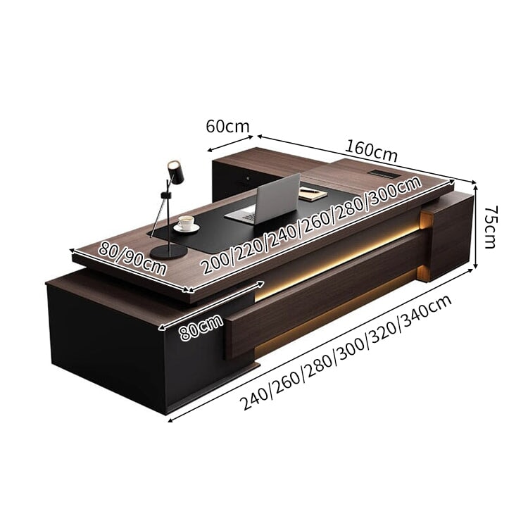 分厚い天板 幅広 幕板 配線ボックス サイドキャビネット2つ 大容量 分類収納 デスク 役員デスク エグゼクティブ 落ち着き 機能的 上質 カスタマイズ可能 LBZ-C057