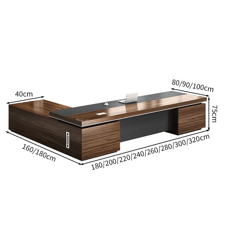 幕板 配線ボックス 厚い天板 サイドキャビネット オープン収納 通気口 デスク エグゼクティブ 役員デスク 実用 上質 ウォールナット カスタマイズ可能 LBZ-C073