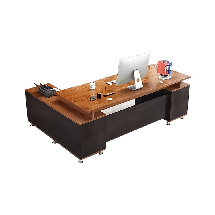 エコ板材 配線孔キャップ 広い天板 サイドキャビネット 大容量 Ⅼ字タイプ デスク ワークスペース 役員デスク 機能的 木目調 カスタマイズ可能 LBZ-C075