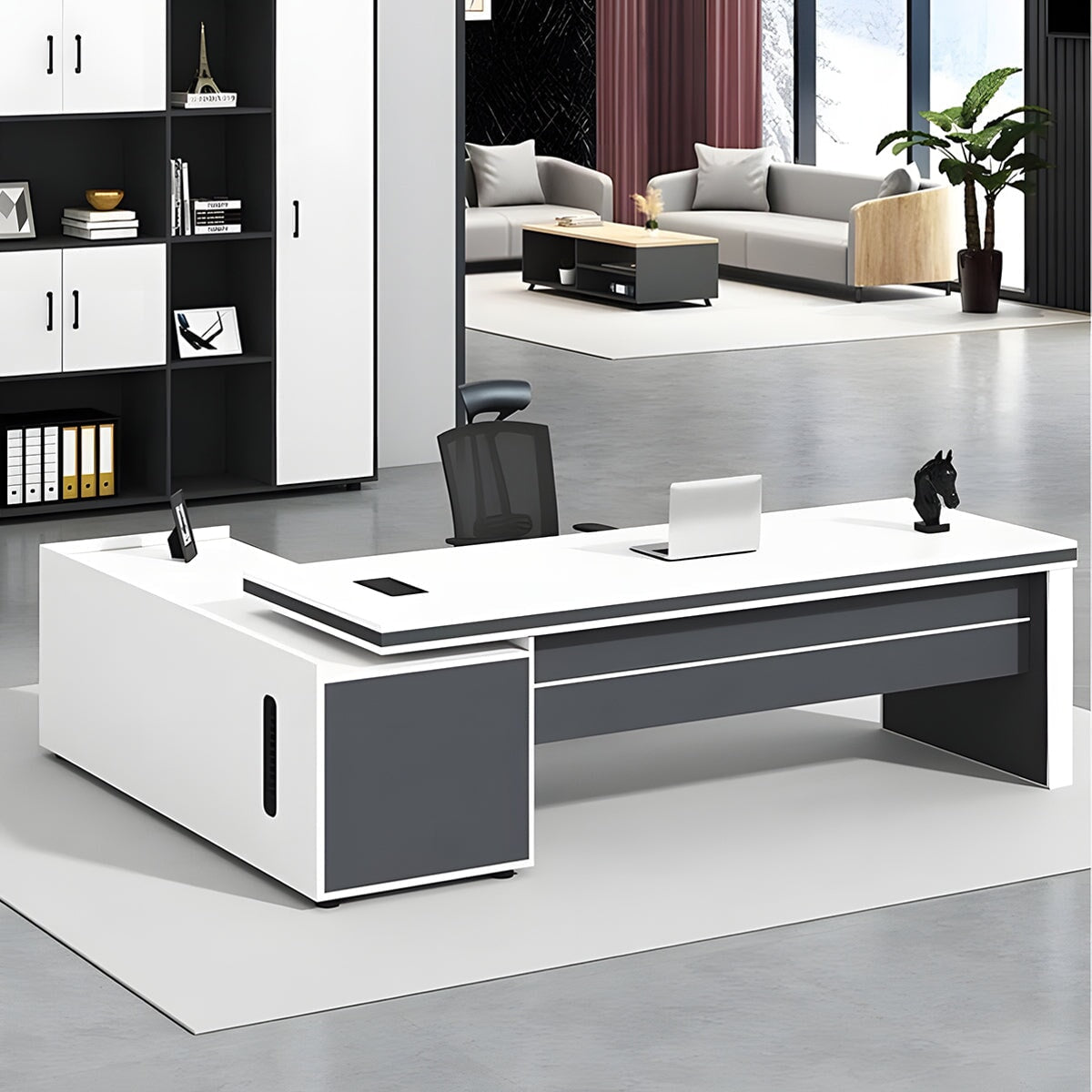 配線ボックス 通気孔 キャビネット 大容量 幕板 幅広 分厚い天板 デスク 役員デスク ワークデスク バイカラー 洗練 機能的 使い勝手 カスタマイズ可能 LBZ-C099 chickagu