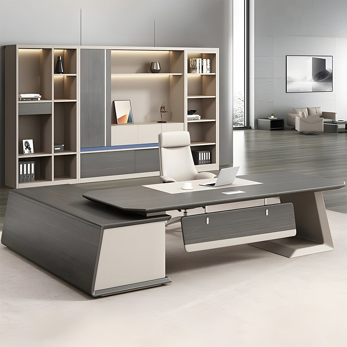 分厚い天板 R仕上げ 大容量 キャビネット 幅広 幕板 デスク エグゼクティブ 執務デスク 木目調 重厚感 落ち着き LBZ-C110 chickagu