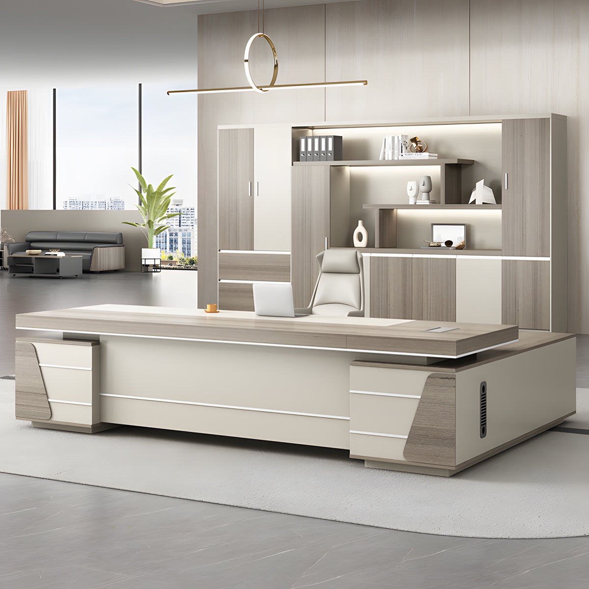 分厚い天板 重厚感 ダブルサイドキャビネット 分類収納 ダイヤル錠 幕板 デスク エグゼクティブ 役員デスク 穏やか エレガント 上品 カスタマイズ可能 LBZ-C126