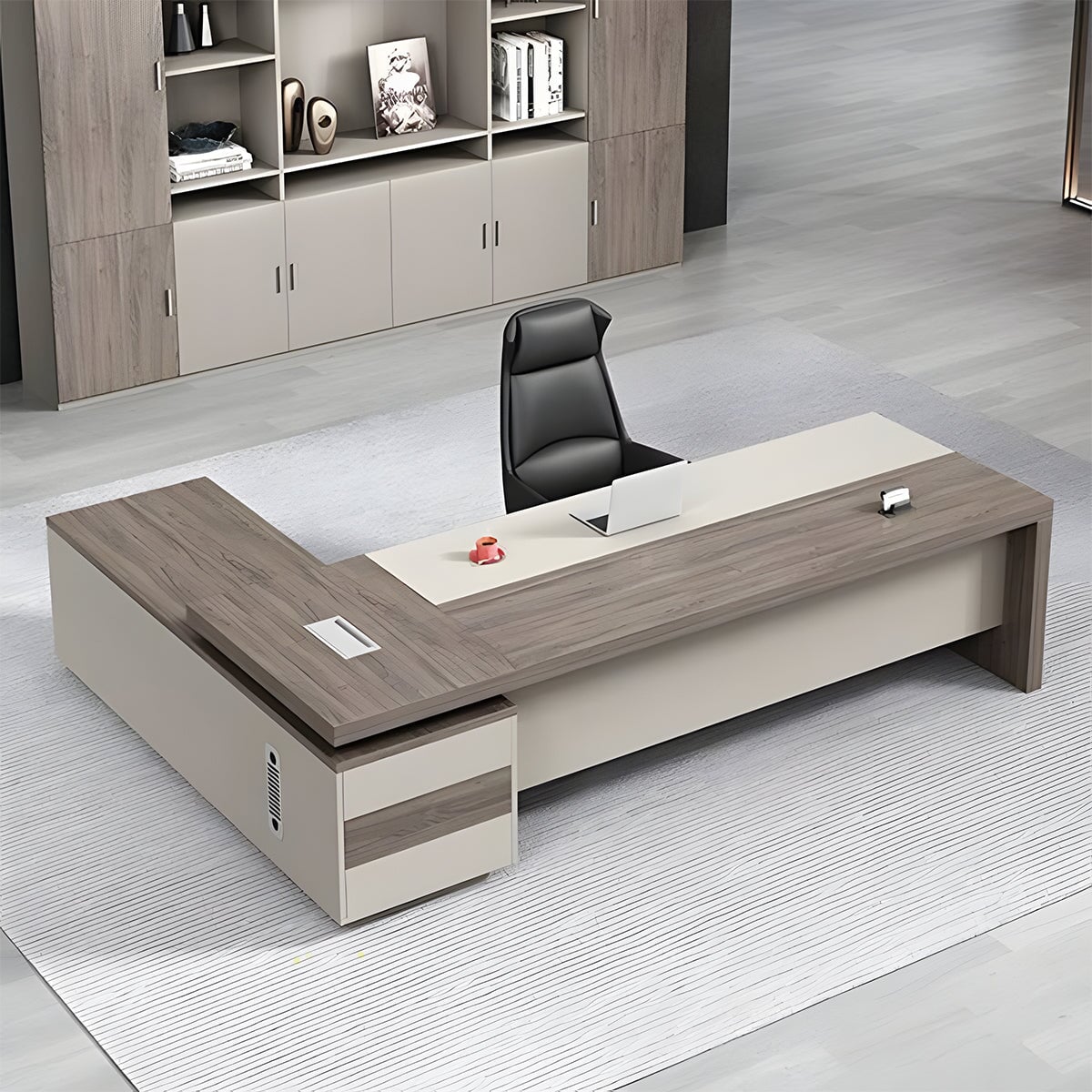 ダイヤル錠 幕板 PC用通気口 配線孔 エグゼクティブデスク 役員用デスク パソコンデスク ワークデスク サイドキャビネット 木目調 カスタマイズ可能 LBZ-C156 chickagu