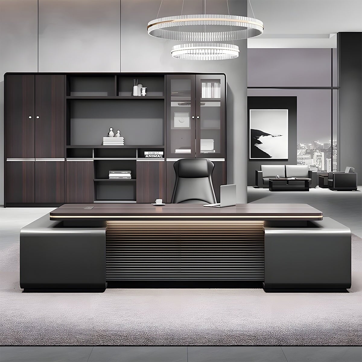 大容量 ダイヤル錠 厚い天板 角丸加工 通気孔 穏やか 上品 デスク ワークデスク 役員デスク エグゼクティブ 埋め込み型コンセント サイドキャビネット カスタマイズ可能 LBZ-C166 chickagu