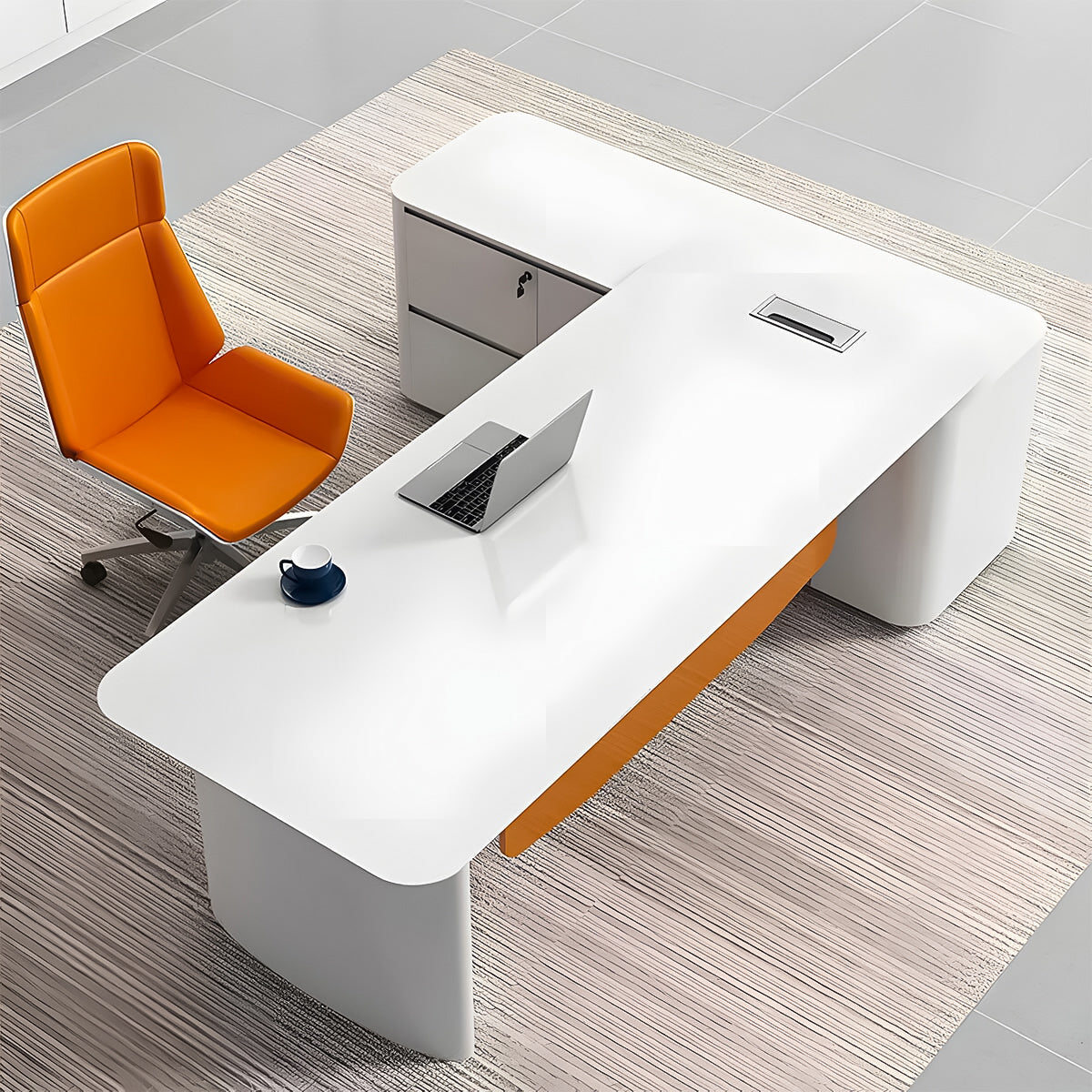 広い天板 ゆとり 鏡面仕上げ 幕板 通気口 エコ板材 頑丈 サイドキャビネット デスク エグゼクティブ 役員デスク 清潔 モダン おしゃれ カスタマイズ可能 LBZ-C169