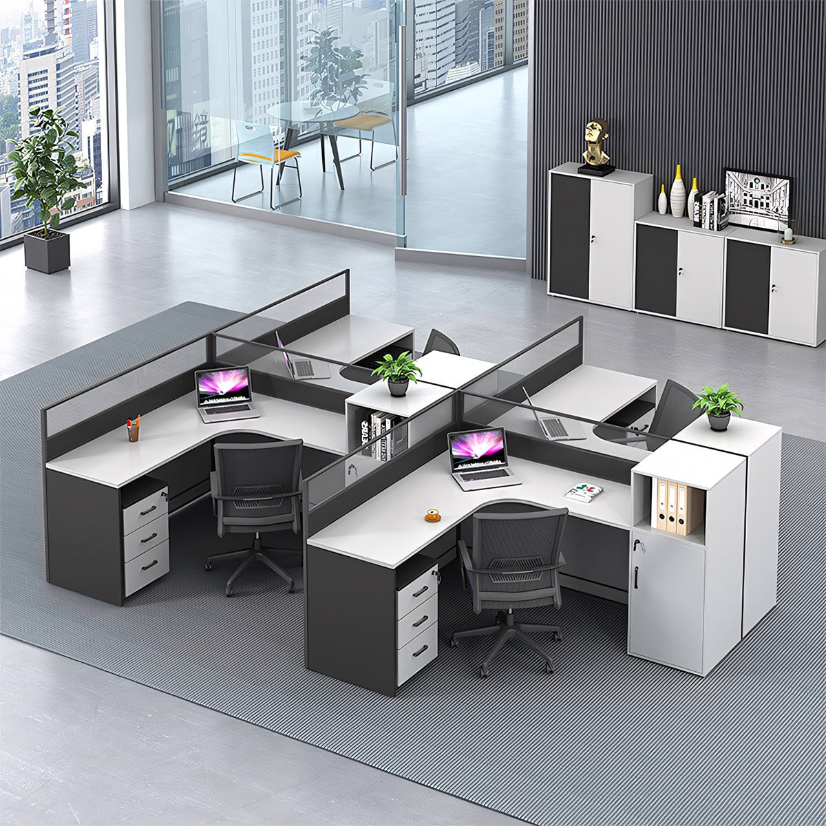 オフィスデスク ワークデスク 事務用デスク パソコンデスク デスク トップパネル サイドキャビネット 大容量収納 ホワイト カスタマイズ可能 BGZ-209 - kaguyasu