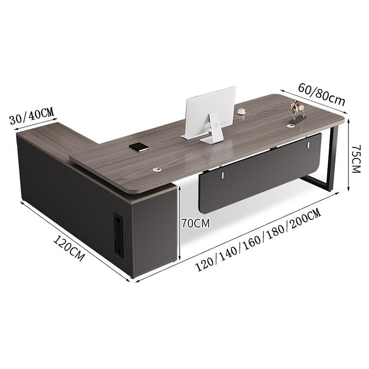 社長デスク エグゼクティブデスク オフィスデスク エコ素材 R加工 配線孔付き 幕板付き 通気孔付き サイドキャビネット オープン収納 LBZ - S012 - Kagushop
