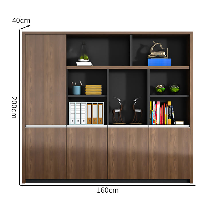オープン収納 扉付き 多段式 メラミン化粧板 頑丈 大容量 キャビネット 収納棚 収納ラック 木目調 穏やか ウォールナット CWG-C034