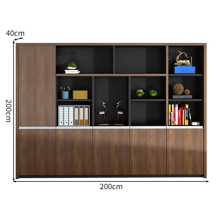 オープン収納 扉付き 多段式 メラミン化粧板 頑丈 大容量 キャビネット 収納棚 収納ラック 木目調 穏やか ウォールナット CWG-C034