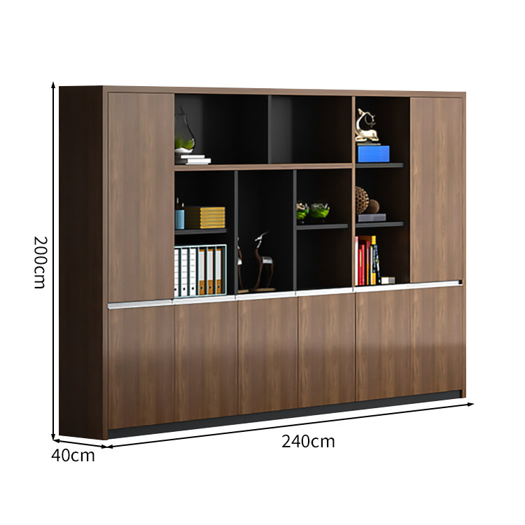 オープン収納 扉付き 多段式 メラミン化粧板 頑丈 大容量 キャビネット 収納棚 収納ラック 木目調 穏やか ウォールナット CWG-C034