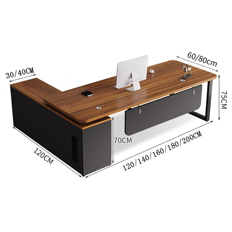 社長デスク エグゼクティブデスク オフィスデスク エコ素材 R加工 配線孔付き 幕板付き 通気孔付き サイドキャビネット オープン収納 LBZ - S012 - Kagushop
