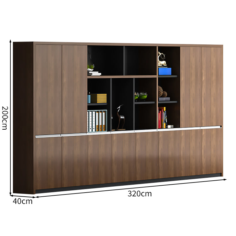 オープン収納 扉付き 多段式 メラミン化粧板 頑丈 大容量 キャビネット 収納棚 収納ラック 木目調 穏やか ウォールナット CWG-C034