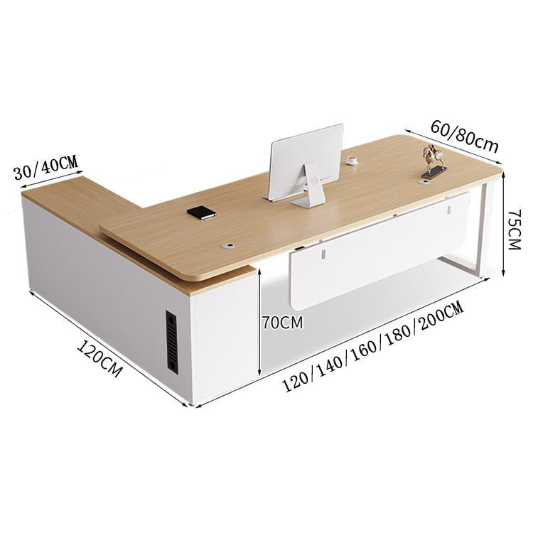社長デスク エグゼクティブデスク オフィスデスク エコ素材 R加工 配線孔付き 幕板付き 通気孔付き サイドキャビネット オープン収納 LBZ - S012 - Kagushop