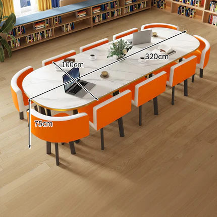 R仕上げ 炭素鋼フレーム 広い天板 マーブル柄 テーブル 会議テーブル チェア セット 高反発ウレタン 柔らか シンプル 上質 ホワイト カスタマイズ可能 HYZ-C043