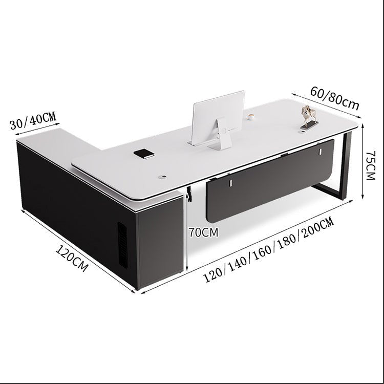 社長デスク エグゼクティブデスク オフィスデスク エコ素材 R加工 配線孔付き 幕板付き 通気孔付き サイドキャビネット オープン収納 LBZ - S012 - Kagushop