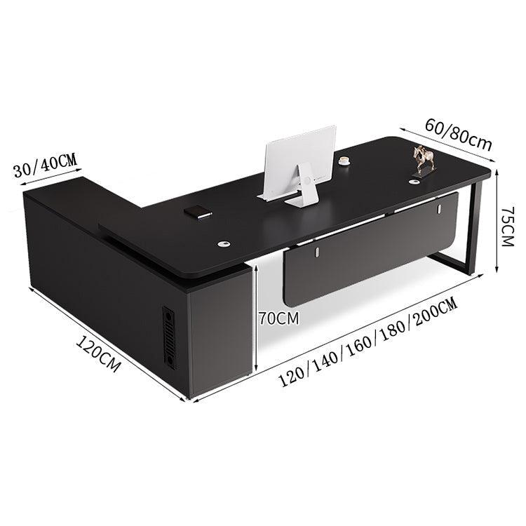社長デスク エグゼクティブデスク オフィスデスク エコ素材 R加工 配線孔付き 幕板付き 通気孔付き サイドキャビネット オープン収納 LBZ - S012 - Kagushop